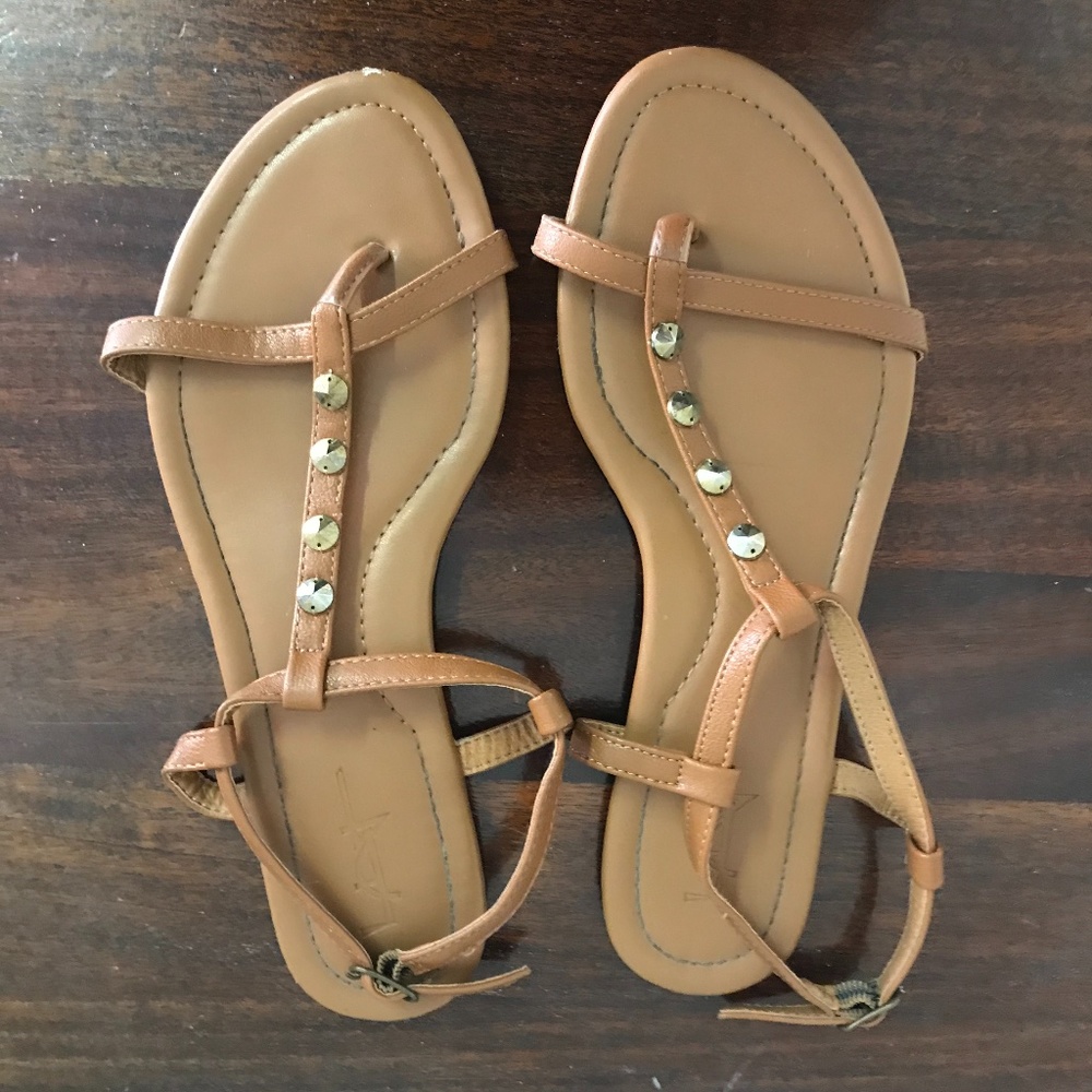Tan Sandal with Gold Studs